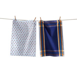 tagltd Coastal Stamp Blue Cotton Flour Sack Kitchen Dishtowel Set Of 2 - 1 of 2
