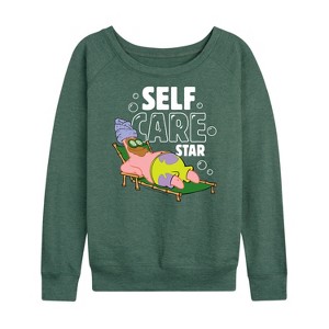 Women's - SpongeBob SquarePants - Self Care Star Lightweight French Terry Wide Neck Long Sleeve Shirt - 1 of 4