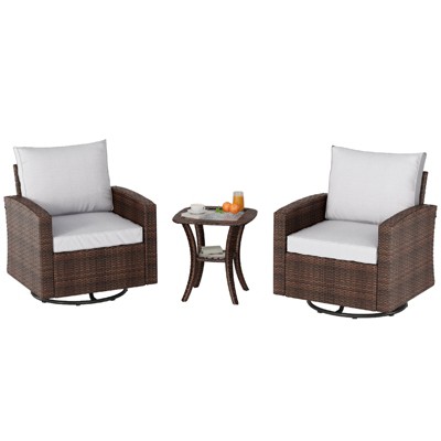 Outdoor Rattan Chair Three-Piece Set - Iron Frame, Woven Rattan, Durable, Weather-Resistant, Comfortable