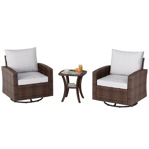 Outdoor Rattan Chair Three-Piece Set - Iron Frame, Woven Rattan, Durable, Weather-Resistant, Comfortable - 1 of 4