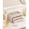 3-Layer Jewelry Box with Glass Lid, Organizer Storage Case for Rings, Earrings, Bracelets & Necklaces, Beige - 2 of 4