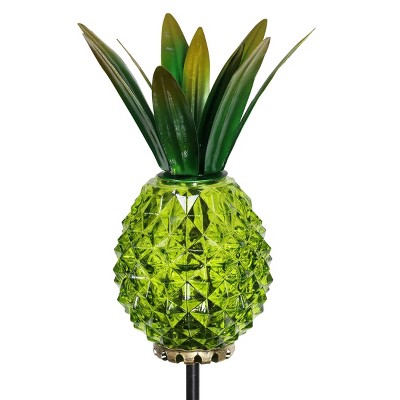 29" Glass and Metal Solar Pineapple Garden Stake Green - Exhart