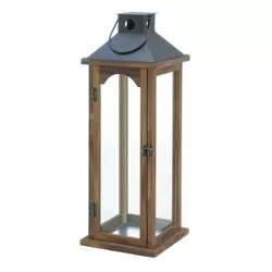 22.25" Metal/Wooden Outdoor Lantern Brown - Zingz & Thingz