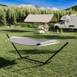 Hammocks 2 Person Hammock with Collapsible Steel Frame, Double Rope Hammock with Polyester Pad, 450lb Support, UV-Resistant - 1 of 4