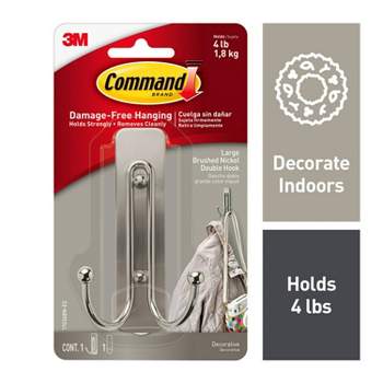 Command Decorative Hooks Medium Brushed Nickel 2 Hook and 4 Strips/Pack