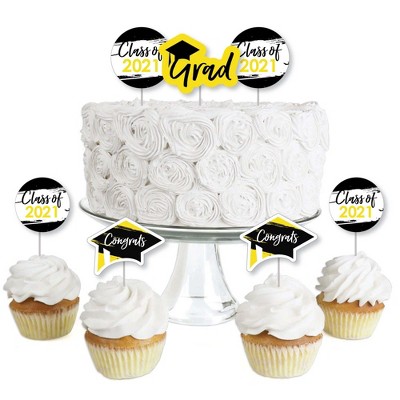 Big Dot of Happiness Yellow Grad - Best is Yet to Come - Dessert Cupcake Toppers - Yellow 2021 Graduation Party Clear Treat Picks - Set of 24