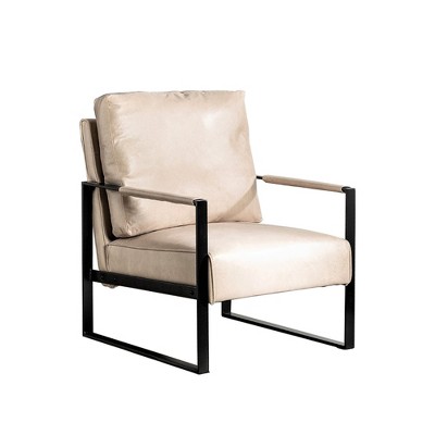 PDTEND Classic Mid-Century Modern Accent Armchair with Microfiber Upholstery and Durable Square Metal Frame