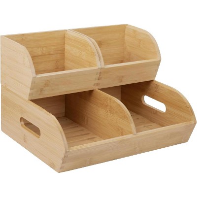 3 Pack Bamboo Potato,Onion Storage Bins -Ventilated Stackable Organizer Baskets with Handles, Multipurpose for Fruit/Vegetable/Pantry/Kitchen Counter