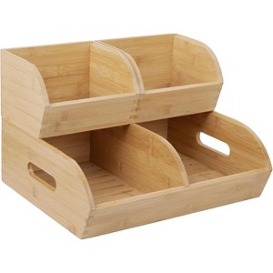 3 Pack Bamboo Potato,Onion Storage Bins -Ventilated Stackable Organizer Baskets with Handles, Multipurpose for Fruit/Vegetable/Pantry/Kitchen Counter - 1 of 4