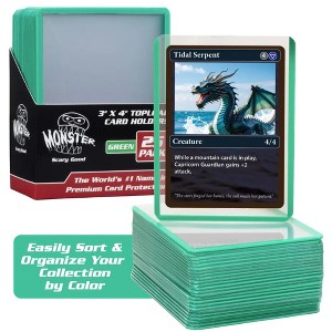 Monster Top Loaders for Trading Cards - 25, 3x4" Clear Hard Plastic Protector w Green Border- Compatible w Yugioh, Sports & More - 1 of 4