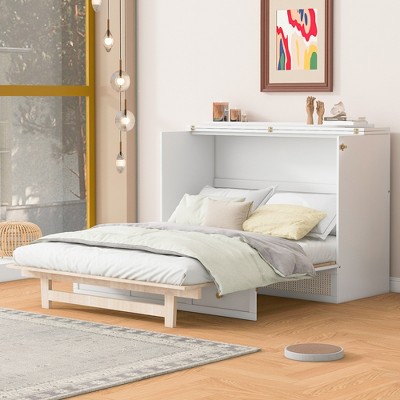 Full/Queen Size Foldable Wooden Murphy Bed Wall Bed Fame with Large Drawer- ModernLuxe