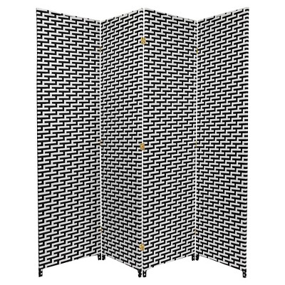 6 ft. Tall Woven Fiber Room Divider Black/White 4 Panel - Oriental Furniture