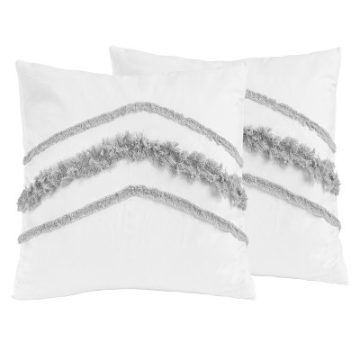 White and Grey Boho Fringe Cotton Throw Pillow Covers, 18x18, Set of 2