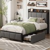 EcoSummer Twin Size Bed Frame with 2 Storage Drawers and Charging Station, Upholstered Platform Bedframe with Storage Headboard, Noise-Free, Grey - 3 of 4