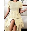 Women's Summer Crew Neck Short Sleeve Smocked Midi Dress Casual Elastic Waist Tiered A Line Flowy Maxi Dress - 3 of 4