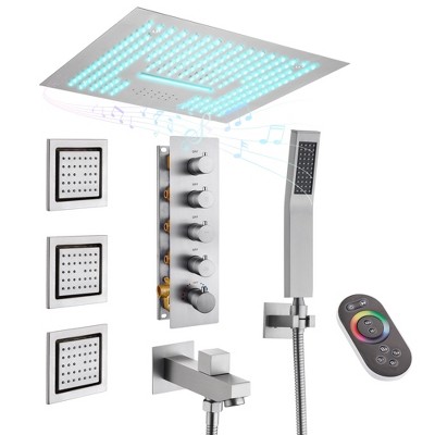 CASAINC 4-Way Shower System with LED and Music Player in Brushed Nickel