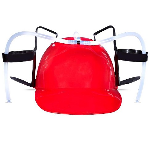 Beer Helmet : Red Drinking Hat w/ Horn