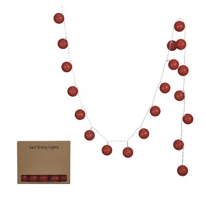 Storied Home Fabric String Ball Lights with Plastic Cord and 20 Lights, Burgundy - 1 of 4