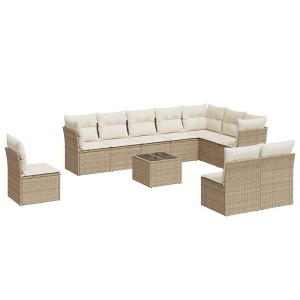 vidaXL Garden Sofa Set Beige PE Rattan, Powder-coated Steel, Tempered Glass - 1 of 4