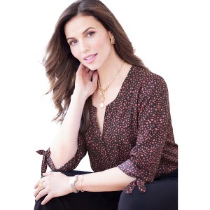 Catherines Georgette Buttonfront Tie Sleeve Cafe Blouse - 1 of 4