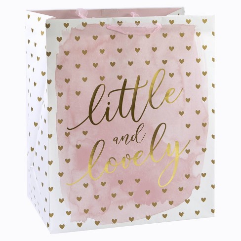 Xlarge 'little & Lovely' Hearts Baby Gift Bag Pink/gold - Spritz™ :