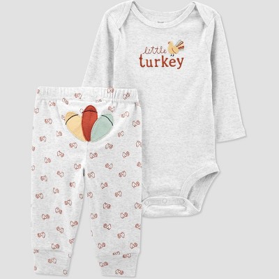 Image of Carter's Just One You® Baby 2pc Little Turkey Top & Bottom Set - Gray Newborn