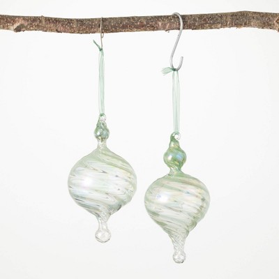 6.5"H Sullivans Sage Drop Ornament - Set of 2  Green Christmas Ornaments