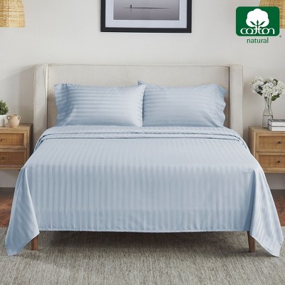 Sky Blue Striped Full Cotton Deep Pocket Sheet Set