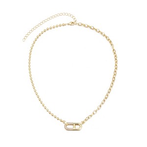 Adornia 14k Gold Plated Mixed Chain CZ Sideways Pendant Necklace - 1 of 4