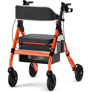 Racxily Foldable Rollator Walker with Seat, 450LB Capacity & 8" Wheels for Seniors, 6-Position Height, Red - 1 of 4