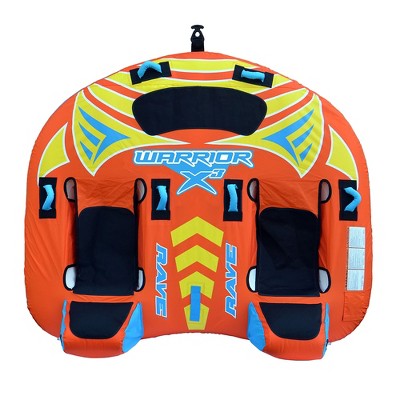 Rave Sports Warrior X3 3 Rider Double Seat Inflatable Towable Lake Water Tube, Orange