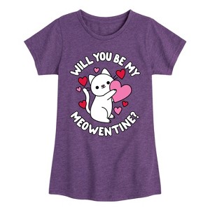 Girls' - Instant Message - Valentine's Day Be My Meowentine Fitted Short Sleeve Graphic T-Shirt - 1 of 4