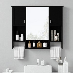 35'' x 28'' Modern Wall Mounted Bathroom Medicine Cabinet with Mirror, Bathroom Wall Cabinet with 3 Doors, Adjustable Shelves & Towel Bar - 1 of 4