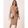 Seta T Women's Deep V Neck Wrap Batwing Sleeve Belted Bodycon Midi Sweater Dress - 2 of 4