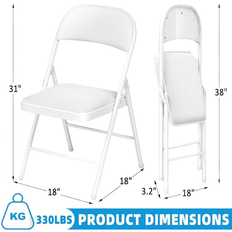 SKONYON 6 Pack Folding Chairs  Portable Vinyl Padded Dining Chairs Office Kitchen for Versatile Seating White, 4 of 8