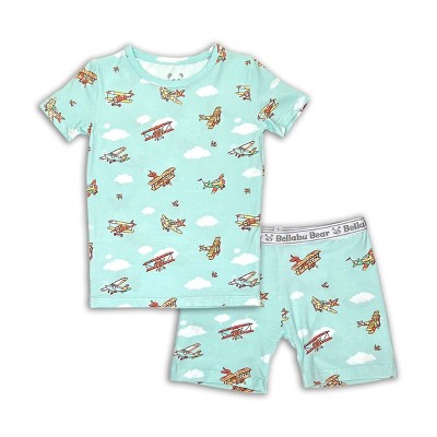 Bellabu Bear Kids Vintage Airplanes Bamboo Kids Pajama Short Set