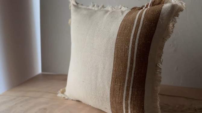 Hand Woven Brown Striped Throw Pillow Jute & Cotton With Polyester Fill by Foreside Home & Garden, 2 of 7, play video