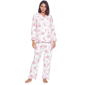 Casual Nights Women's Flannel Long Sleeve Button Down Pajama Set - 1 of 4