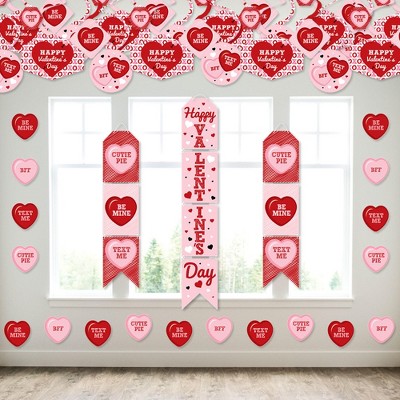 Big Dot of Happiness Conversation Hearts - Wall and Door Hanging Decor - Valentine's Day Party Room Decoration Kit