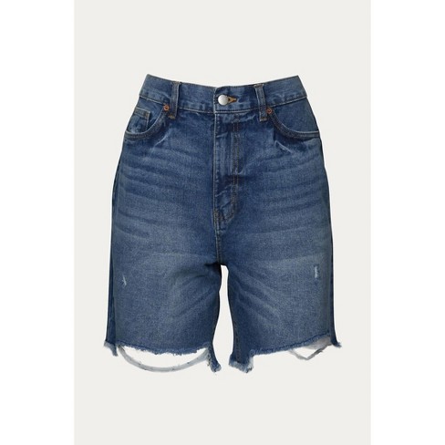 Women's BOYFRIEND HIGH-WAISTED DISTRESSED DENIM SHORT - RD Style - image 1 of 2