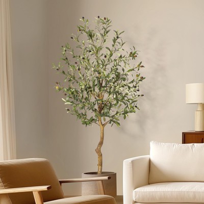 Whizmax Artificial Olive Tre, Faux Potted Plant with Realistic Trunk, Adjustable Branches & Fruits, Indoor Tropical Decor for Home & Office