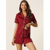 cheibear Women's Silky Satin Button Down Shirt with Shorts Sleepwear Pajama Sets - 2 of 4