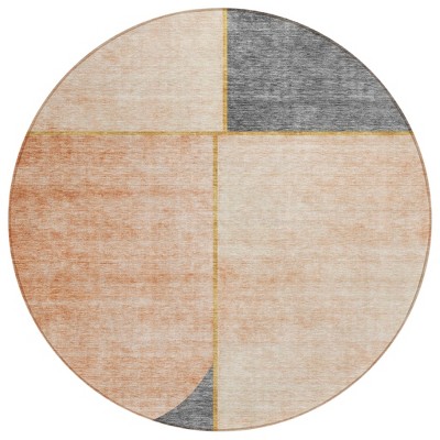 Coral Peach And Gray Abstract Washable Indoor Outdoor Area Rug