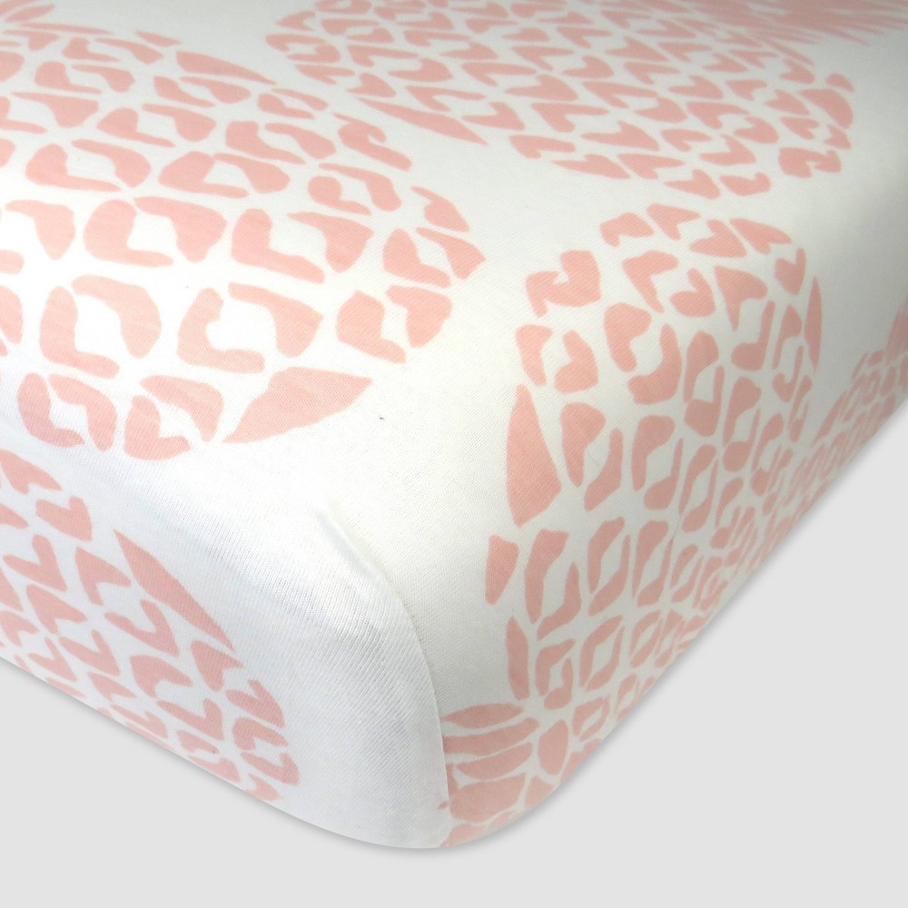 Photos - Bed Linen Honest Baby Organic Cotton Fitted Crib Sheet - Pink Pineapple: Tropical Pattern, 100 Jersey Cotton, 52"x28"