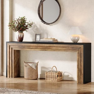 Tribesigns 70.9-Inch Narrow Wooden Console Table, Sofa Table Behind The Couch for Living Room, Entryway, Hallway, Black + Brown - 1 of 4