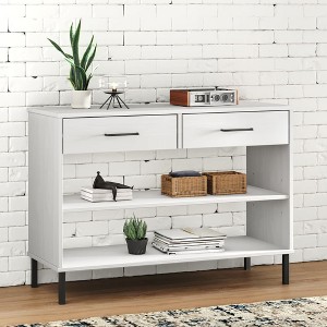 vidaXL Console Cabinet with Metal Legs White Solid Wood Pine OSLO - 1 of 4