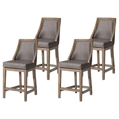 Maven Lane Vienna Rotating High Back Kitchen Stool with Vegan Leather Seat, Set of 4
