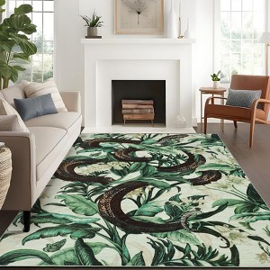 Snake Print Machine Washable Living Room Rugs 8x10 Non-Slip Vintage Aesthetic Accent Rugs, Stain-Resistant Low Pile Gothic Floor Mats For Office - 1 of 4