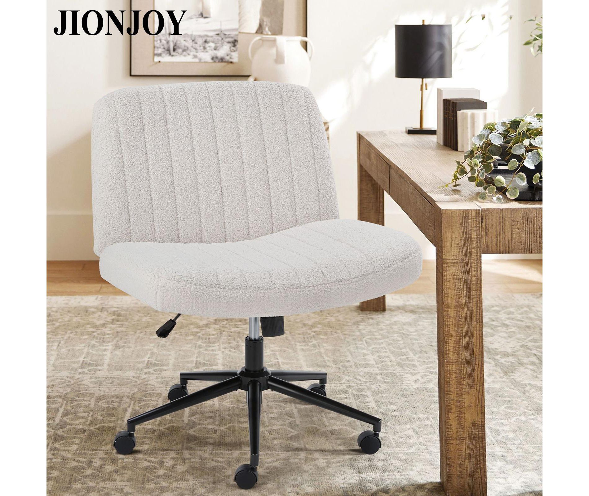 JIONJOY Criss Cross Armless Cross Legged Office Desk Chair, Adjustable Height 360°Swivel Wide Seat Ergonomic Chair for Home Office Vanity