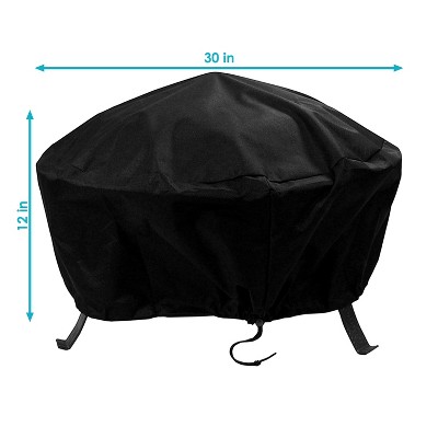 Black Heavy-Duty Vinyl Round Fire Pit Cover with Drawstring Closure